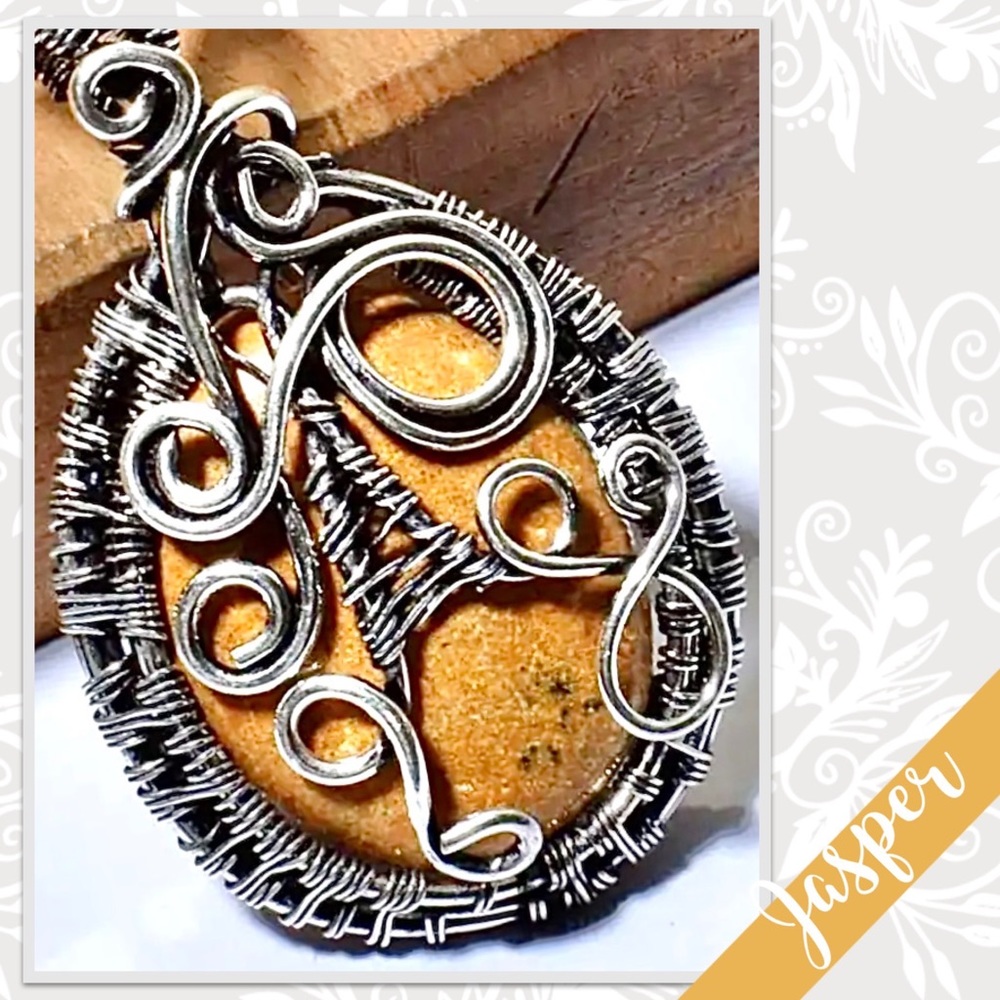 Silver and Tan Wire Wrapped Jasper Necklace - Picture 2 of 2